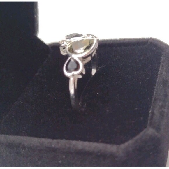 Citrine & Onyx CZ Sterling Silver Overlay Ring Size 7 Modern Art Deco + Box Gift - Picture 3 of 6